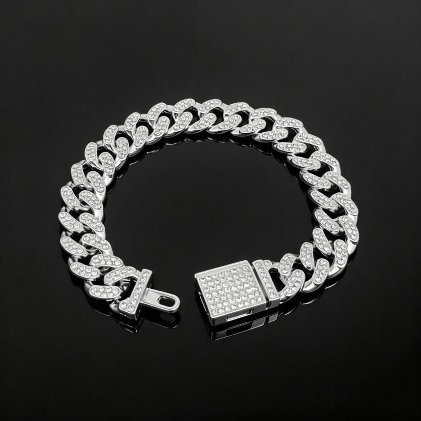 13MM Classic Half-Diamond Flip-Top Full-Diamond Cuban Link European & American Hip Hop Jewelry Unisex Bracelet Necklace