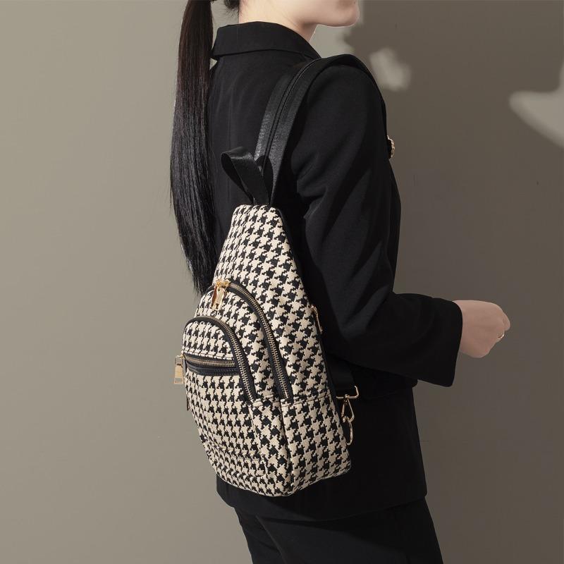 Autumn new women's bag versatile thousand bird grid canvas waterproof fanny pack lightweight fashion high-end niche breast bag