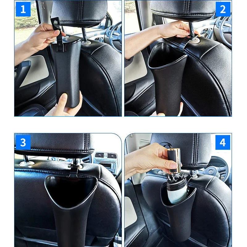 Multifunctional Car Umbrella Storage Bucket Black Plastic Holder with Hook Trash Box Universal Auto Storage Tools