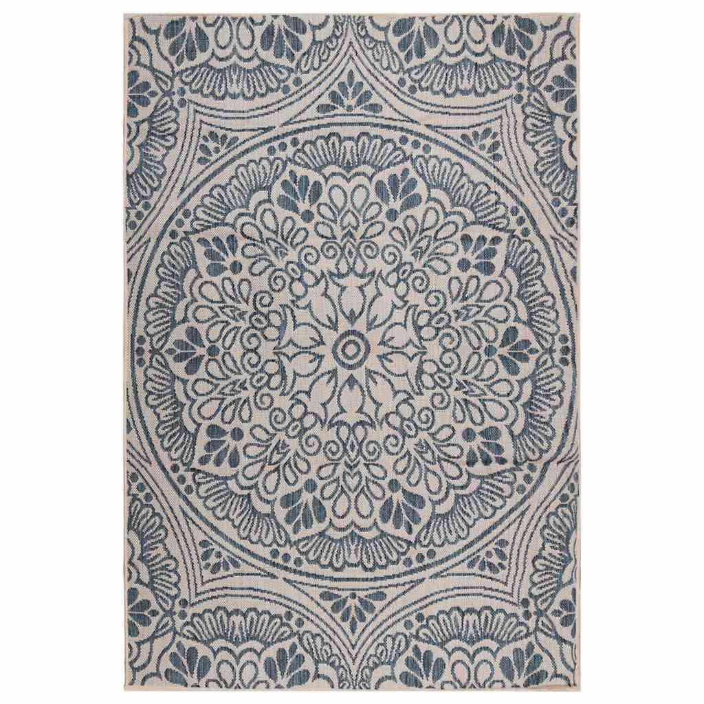 vidaXL Outdoor-Teppich Flachgewebe 120x170 cm Blaues Muster blau