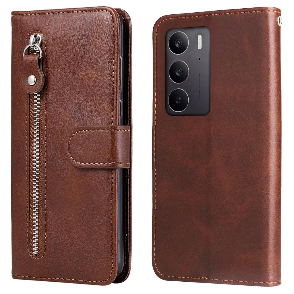 Etui z portfelem na zamek błyskawiczny, ze skóry PU o fakturze cielęcej, do Oppo A5 5G/4G/Realme C75 5G/C75 4G/C73 5G/C71 4G/14x 5G