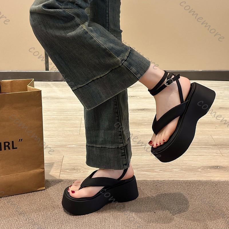 Fashion Comemore Roman Sandals Women Summer 2025 New Flip Flops Thick Bottom Cross Strap Beach Shoes High Heels Heightening Sandales