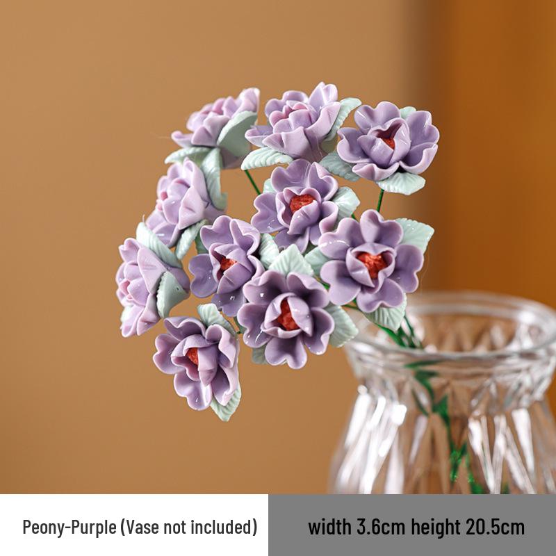 Traditional Jingdezhen Peony Ceramic Vase - Eternal Flower Simulation Decoration