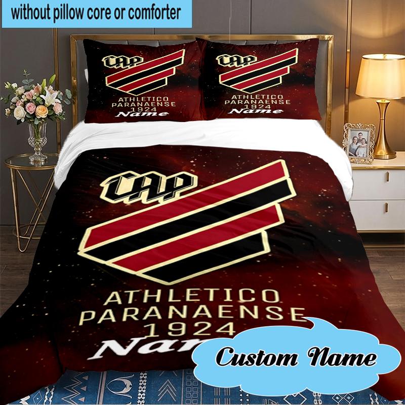 Custom Name Black Stripes Athletico Crest Bedding Set 3pcs, Bedding Set Including 1pc Duvet Cover And 2pcs Pillowcases for Bedroom, Dormitory Gift
