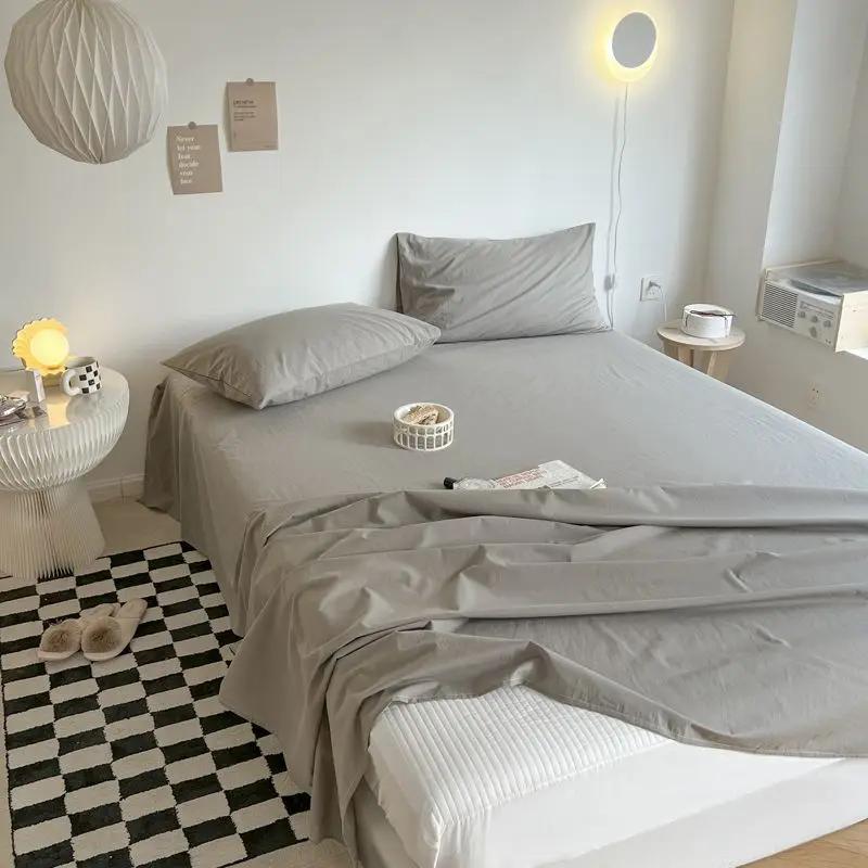 Schlafzimmer Bettlaken Uni Gemütlich Weich Bequem Hautfreundlich Waschbar Hotel Rutschfest Schlicht Bettdecke Zuhause Doppel Einzel Studentenwohnheim