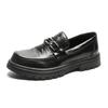 Mens Leather Metal Buckle Loafers Breathable Thick Soled Business Round Toe Leather Shoes Slip on Wedding Shoes Casual for Male
