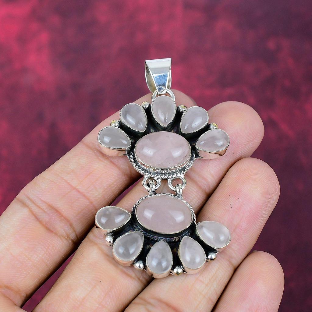 Rose Quartz Gemstone 925 Sterling Silver Handmade Wonderful Jewelry Pendant, Gift for Introverted