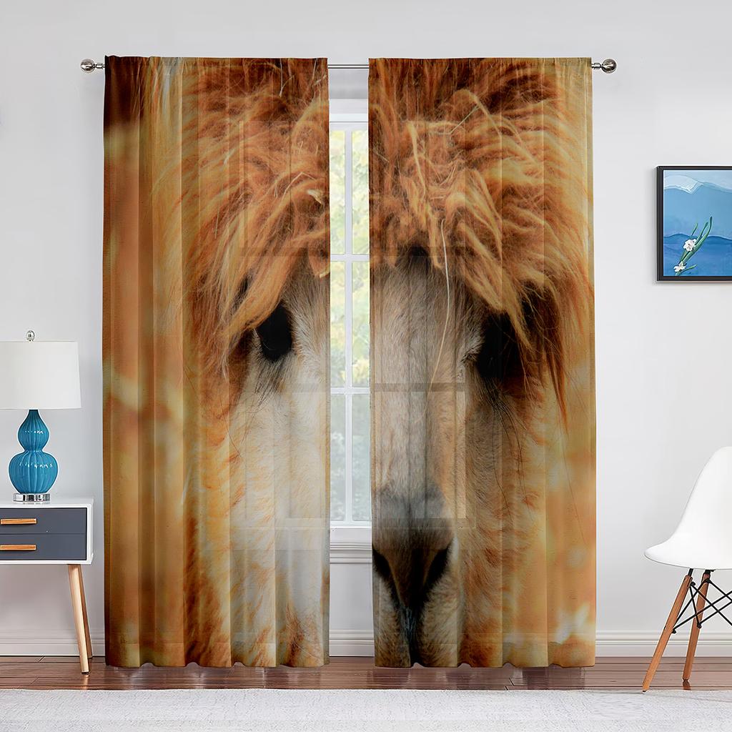 Cute Llama Alpaca Funny Animal Sheer Curtain for Living Room Voile Window Blinds Bedroom Tulle Drape Kitchen Curtains Decoration