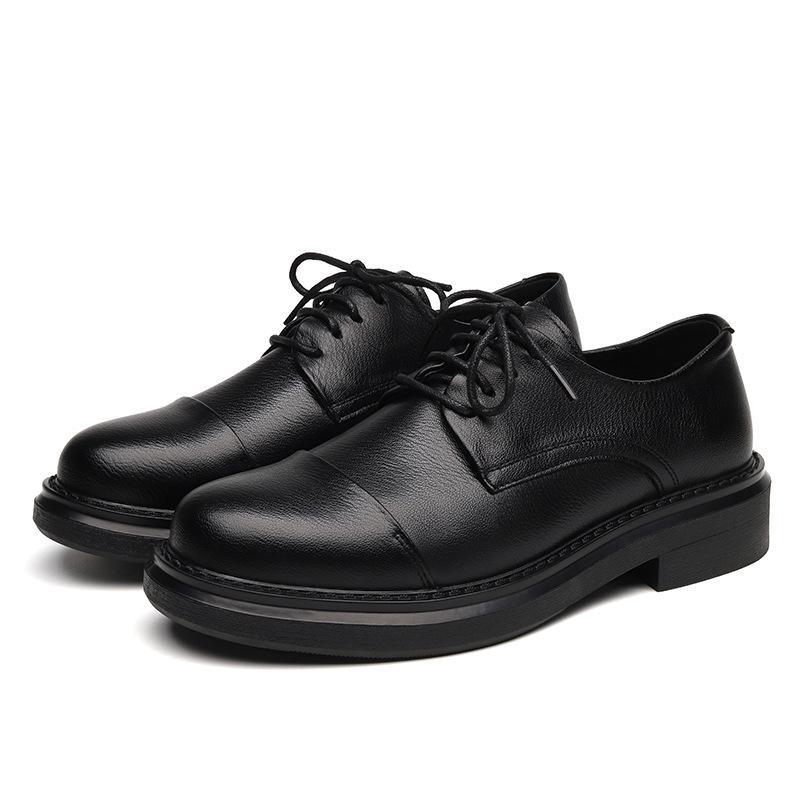Men s Cross-Border Spring/Autumn Casual Leather Loafers, British Style, Trendy Thick-Soled Design 42 чёрный