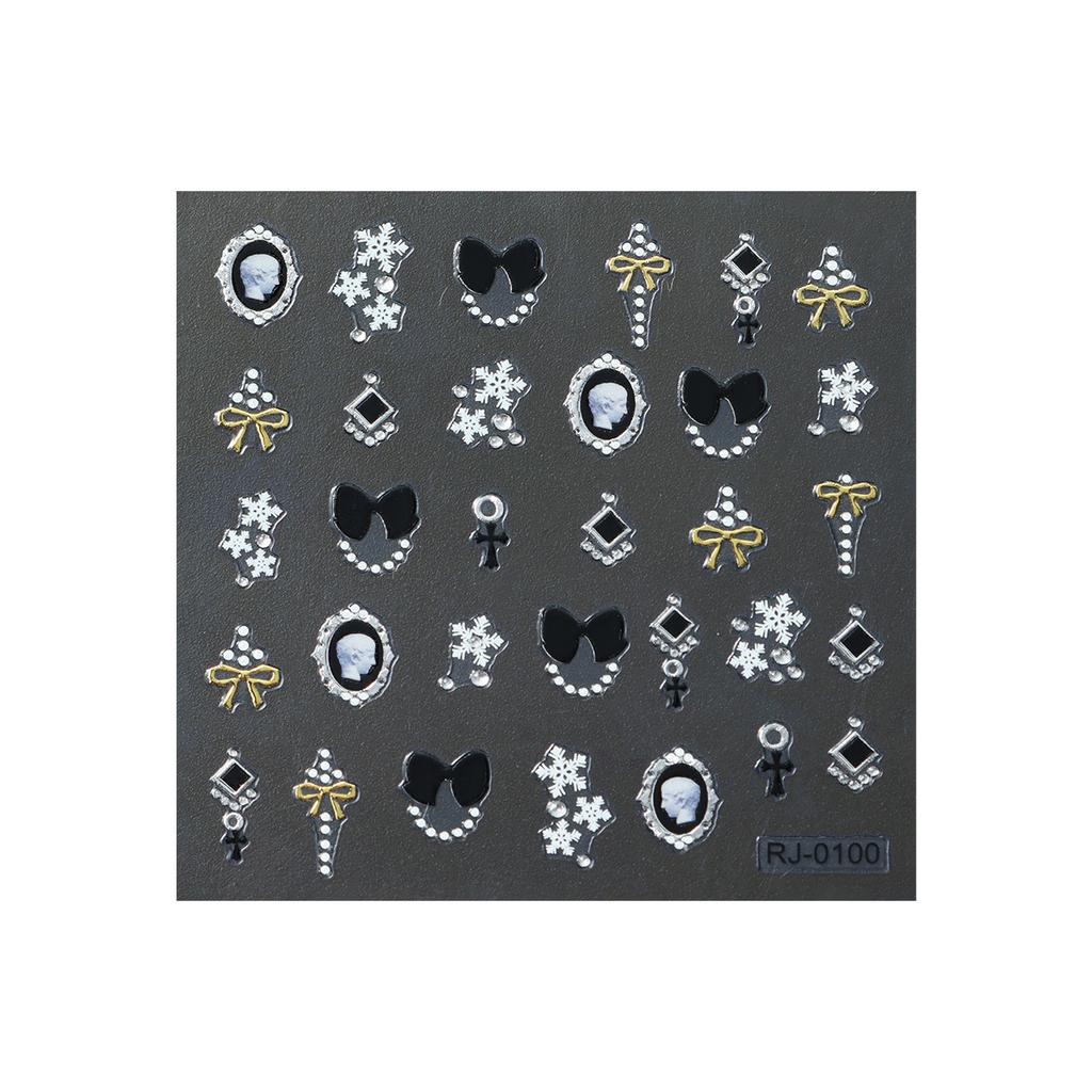 Nail Art Sticker Embossed Snowflake Chain Drill Bow Rhombus Earrings Three-Dimensional Adhesive-Backed Nail Art Sticker