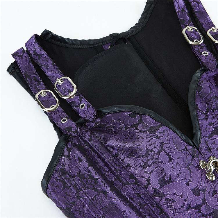 European & American Court Style Black Lace-Up Sleeveless Corset with 12 Steel Bones & Double-Breasted Chain Buttons.