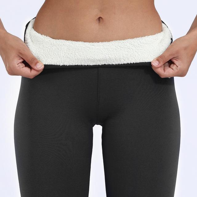 High-Waisted Fleece-Lined Lambswool Leggings for Women - Thick, Elastic, Skinny Cotton Pants for Outdoor Wear