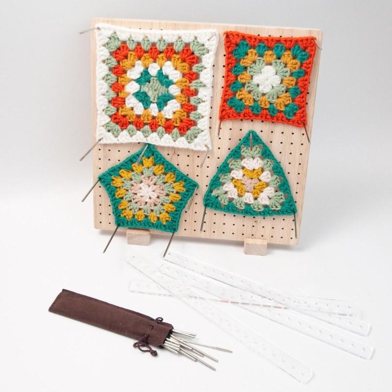 Wooden Handcrafted Blocking Board Crochet Crafting for Knitting Crochet Square Full Kits with Stainless Steel Rod Pins