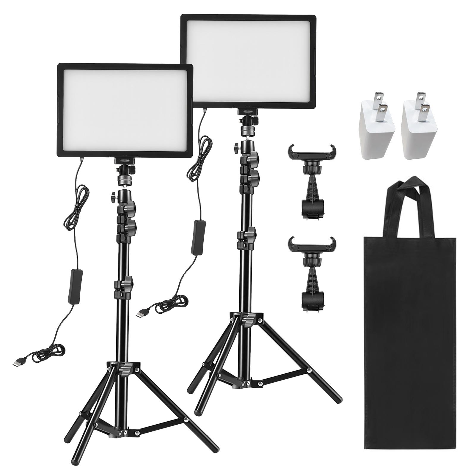 

Комплект из 2 светодиодных видеосветильников 15 Вт светодиодная панель с металлическими стойками 1,2 м и держателями для телефонов