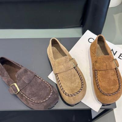 2025 Autumn New Boken Shoes Women's One Foot Leather Soft Sole Comfortable Soft Sole Two Wear Casual Retro Single Shoes