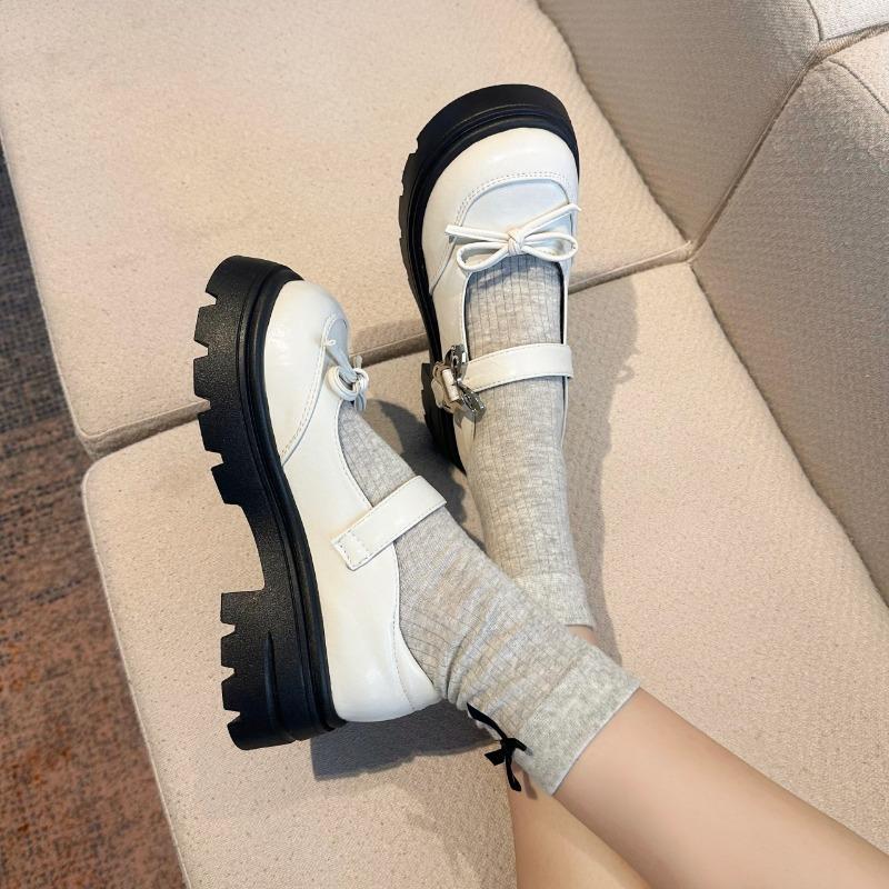 Fashion Shoes Female 2025 Mary Janes Women's High Heel Platform Dress Pumps Women Bow Tie Round Toe Med Heel Buckle Strap Shoes Women