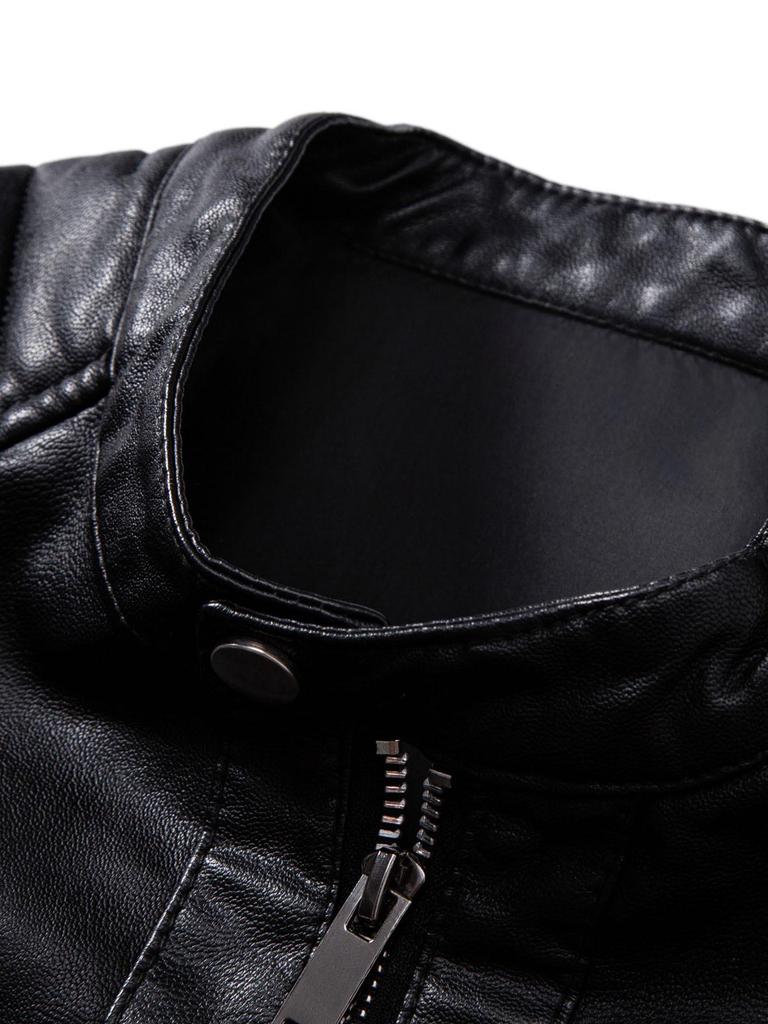 Men's Trendy PU Leather Motorcycle Jacket - Cross-Collar, Korean Style, Casual Spring/Autumn Coat