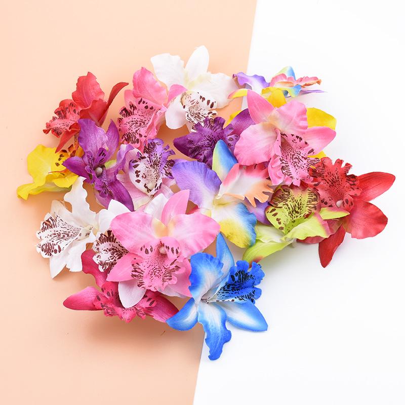 10 Pieces Artificial Flowers Cheap Silk Butterfly Orchid Home Decoration Accessories Brooch Diy Christmas Wreath Fake Plants