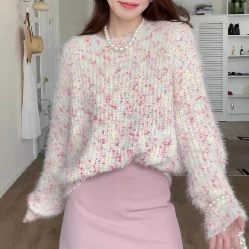 Autumn and Winter Rainbow Soft Waxy Milk Top Gentle Color Point Loose Versatile Women's Knitted Sweater Lazy Wind Sweater Tide
