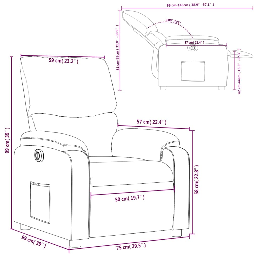 Electric Recliner Chair Brown Faux Leather