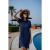 Spring and Summer Solid-color Hollow Lace Short-sleeved Round-neck Pleated Dress