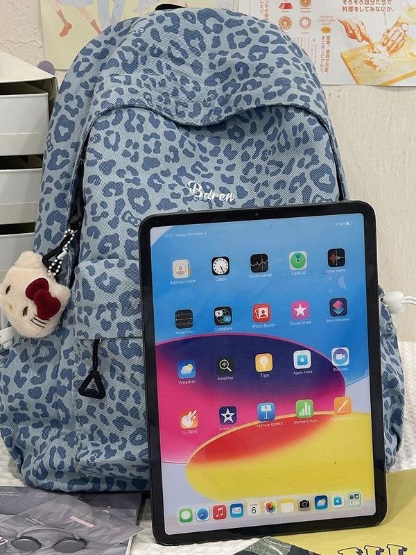 Women's Red Leopard Print Double Shoulder Backpack - Stylish American Niche Travel Bag, Large Capacity, Lightweight