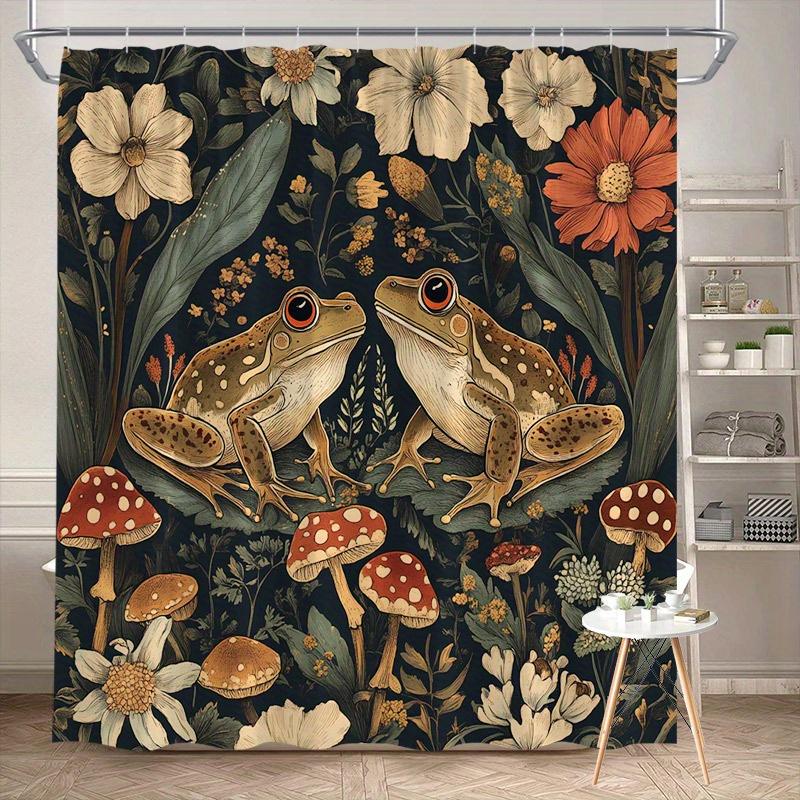 

Frog And Mushroom Garden Shower Curtain Whimsical Design With Earthy Colors,Colorful Fungi & Leaves, Machine Washable Polyester W60H190(CM)-1 Pcs
