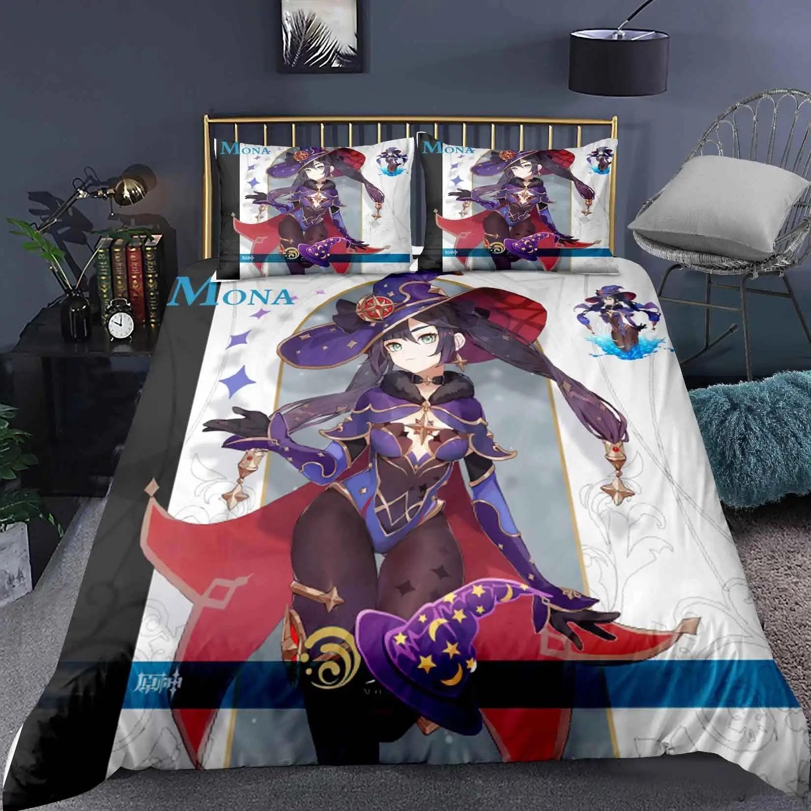 

Vibrant Trendy Genshin Impact Game Print Soft Sets Home Textile Size Girl Kids Room Decor Queen King Quilt Comforter (quilt)-EU Single(135*200cm)3pcs