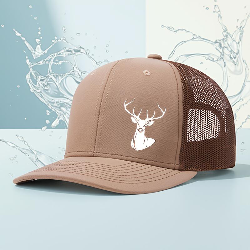 

white deer head printed baseball cap for men and women breathable mesh truck hat adjustable outdoor sun protection bib caps