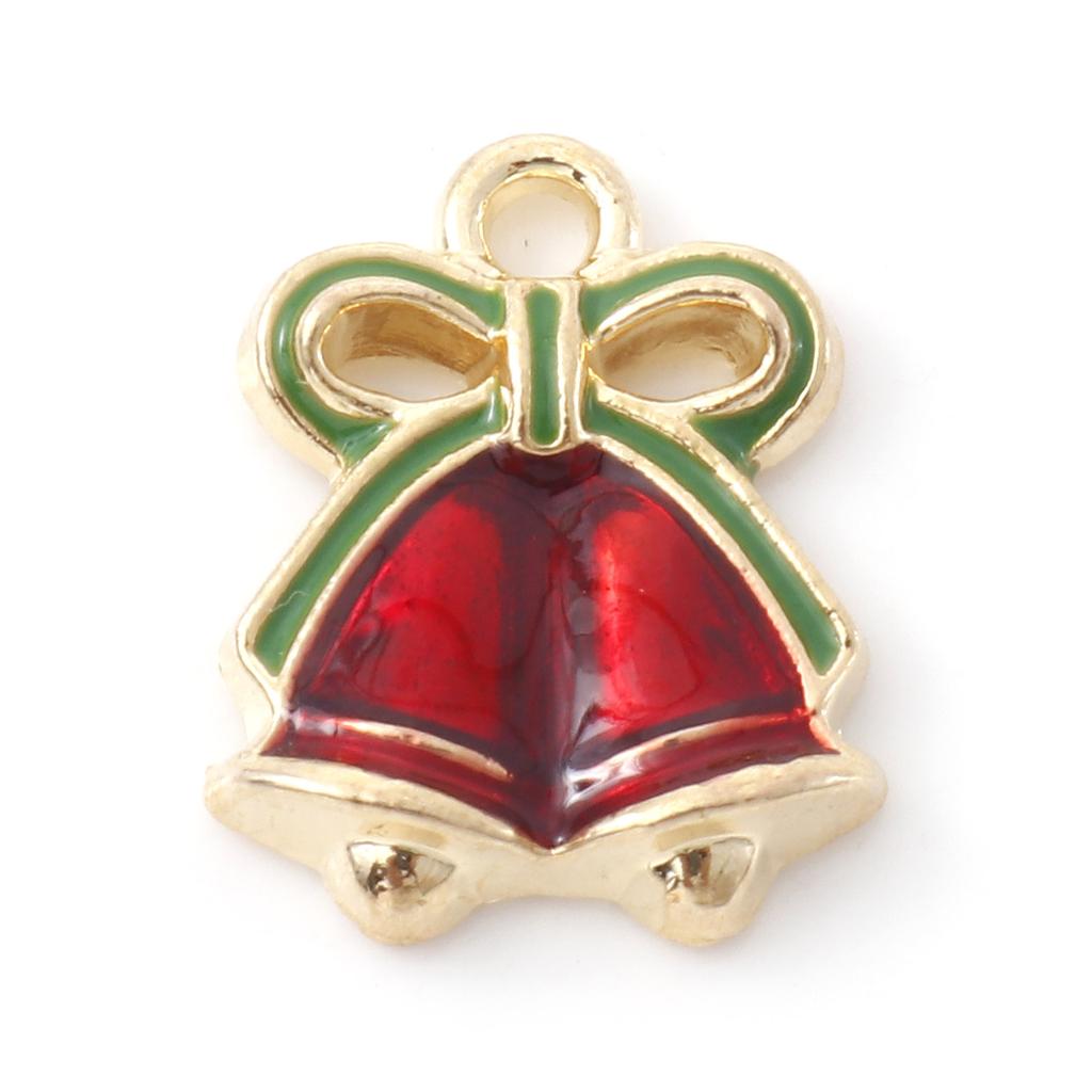 10 PCs Cartoon Christmas Charms Enamel Snowman Santa Claus Gold Color Metal Pendants For DIY Making Necklace Jewelry Findings