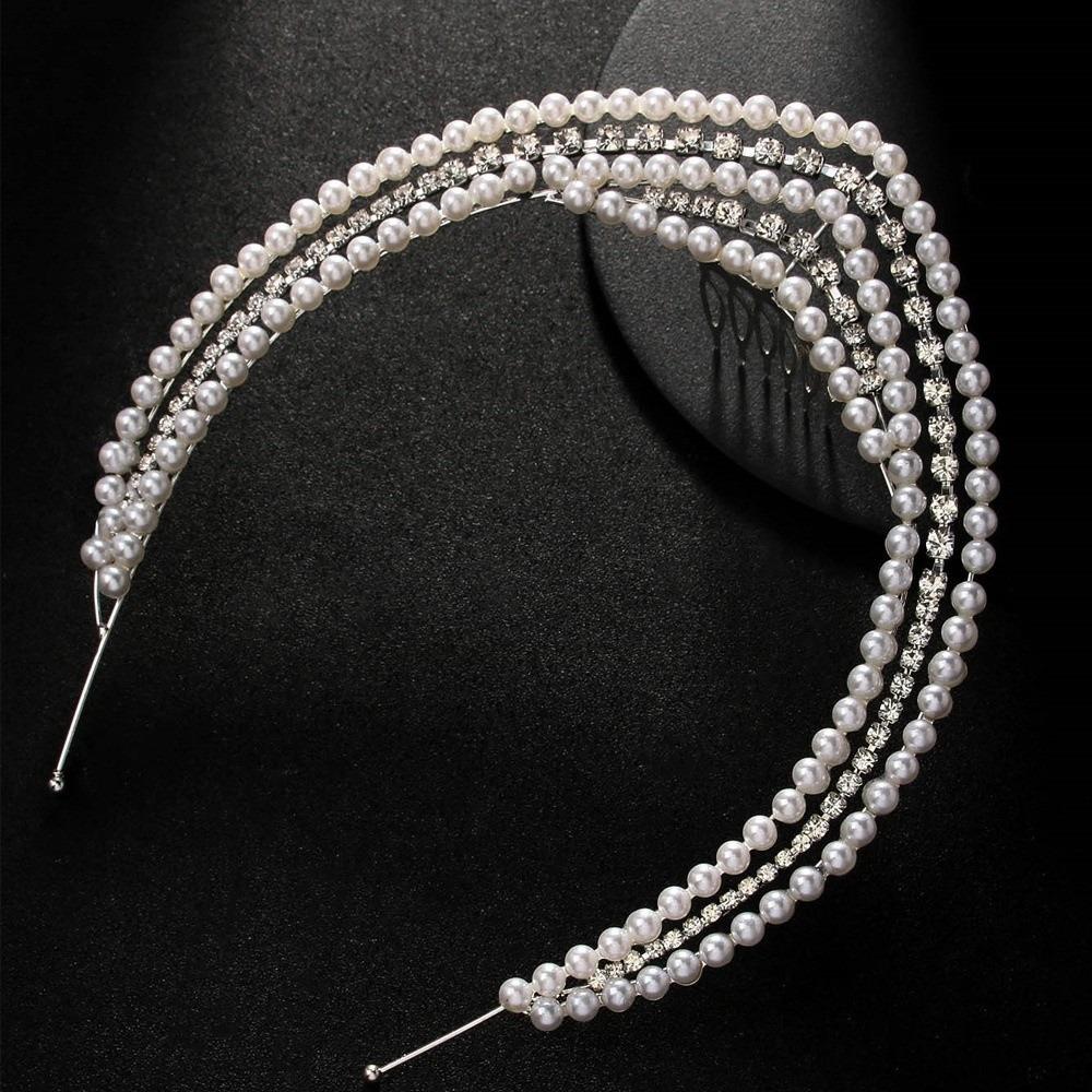 Rhinestones Princess Crown Headband Elegant European Hairband Pearl Headwear  Bridal Accessories