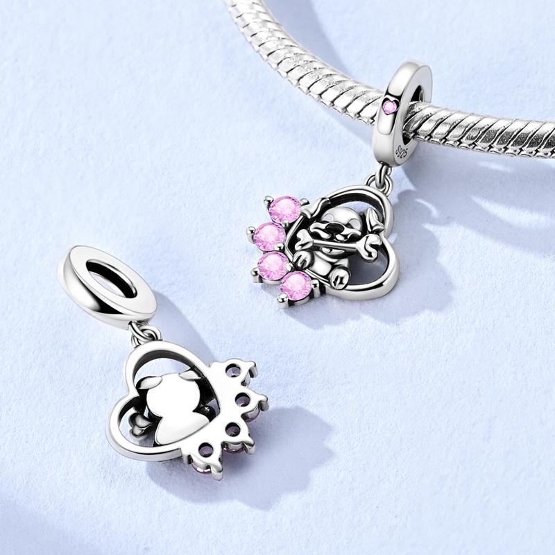 Best Friend Charms Bead Original Copper Inlaid Pink Zircon Cute Pets Claw Pendants Fit Bracelet Jewelry Lover Gift