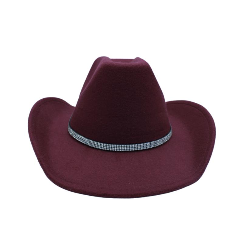 Fashionable Water Diamond Fedora Hat Western Cowboy Hat Wool Large Brim Upturned Versatile Hat Men Women Winter 57