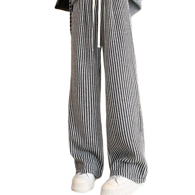 Petite Wool Blend Pinstripe High Waist Wide Leg Pants - Slimming, Loose Fit for Autumn/Winter