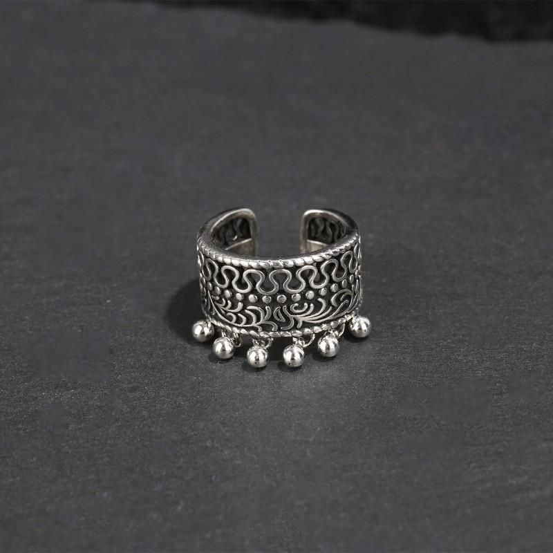 Adjustable Vintage Lace Fringe Ring Women Men Boho Ethnic Style Statement Jewelry
