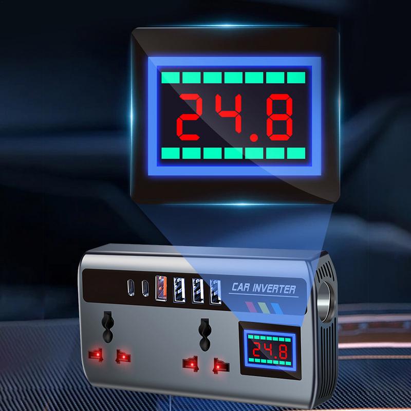 Tragbarer Auto-Wechselrichter 12V/24V auf 220V Steckdosenadapter mit 3 USB-Anschlüssen Schnellladung Kfz-Ladegerät für Auto, PKW, LKW, SUV, Wohnmobil