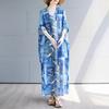 DIMANAF 2025 Summer Plus Size Dress Basic Women Casual Loose Blue Vintage New Long Oversized Dress Maxi