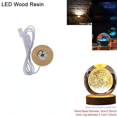 1 szt. Ręcznie robiony wyświetlacz LED z żywicy drewnianej o średnicy 6 cm USB okrągły ornament stojak DIY lampka nocna
