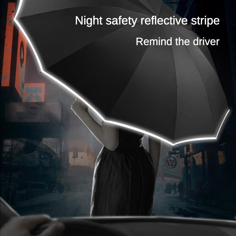 Windproof Strong 125Cm Large 10 Bone 3 Folding Reverse Umbrella For Men Safety Reflective Stripe Rain And Sunshade Big Umbrellas