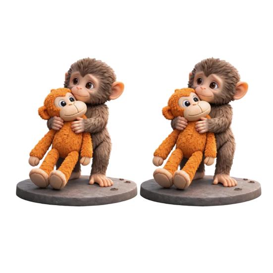 

3D Printed Monkey Figurine Cute Small Monkey Holding Plush Toy Statue Collectible Ornament for Home Office Living Room Table Decoration 2pcs