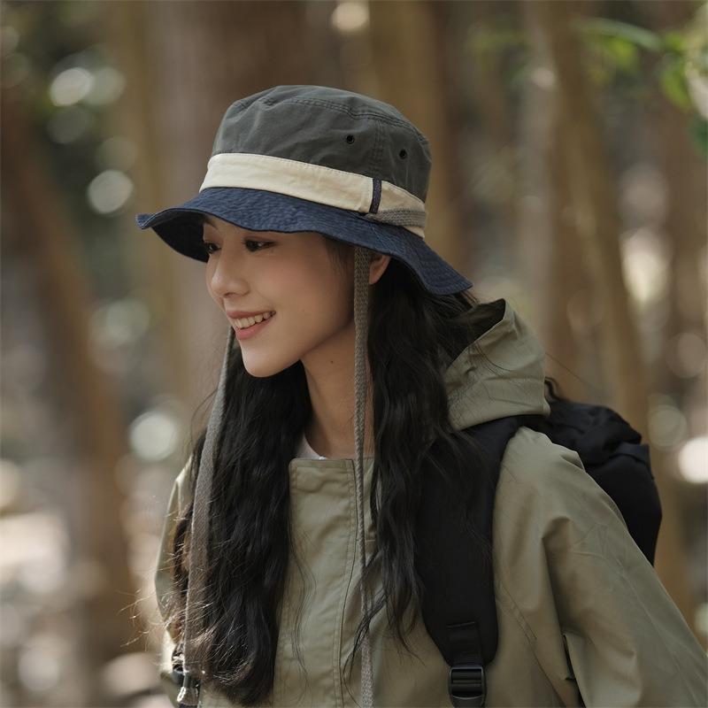 Women's Summer Anti-UV Fisherman Hat - Lightweight Foldable, Color-block Sun Protection Cap for Hiking Cycling Outdoor