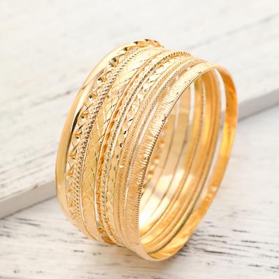 10 Pieces/set Gift for Her Simple Carved Texture Bracelet Combination Women's Casual Simple and Versatile Women's Fashion Bracelet Delicate Jewelry