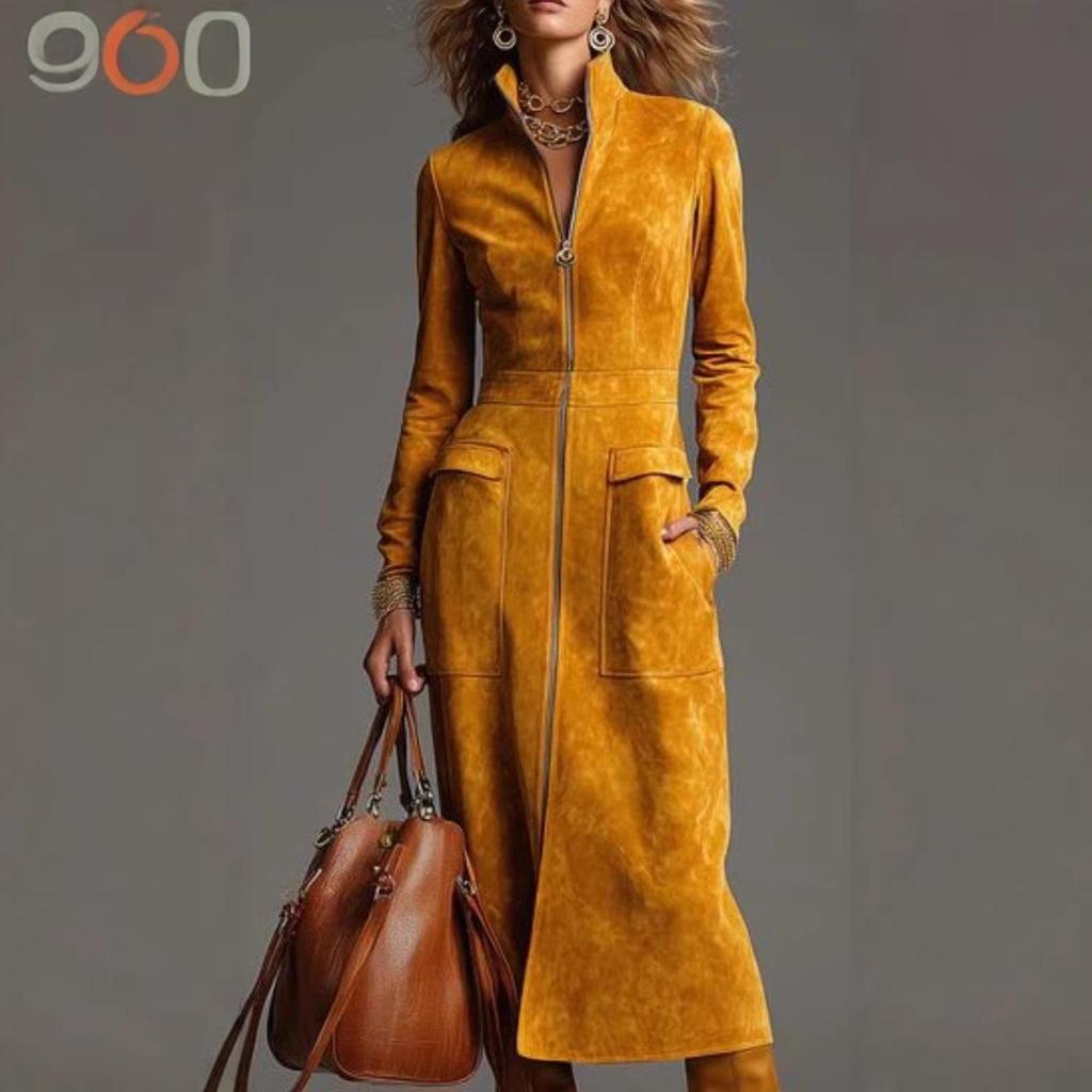 European & American Women's Slim-fit Zipper Lapel Long-sleeve Dress - 2026 Fashion Collection