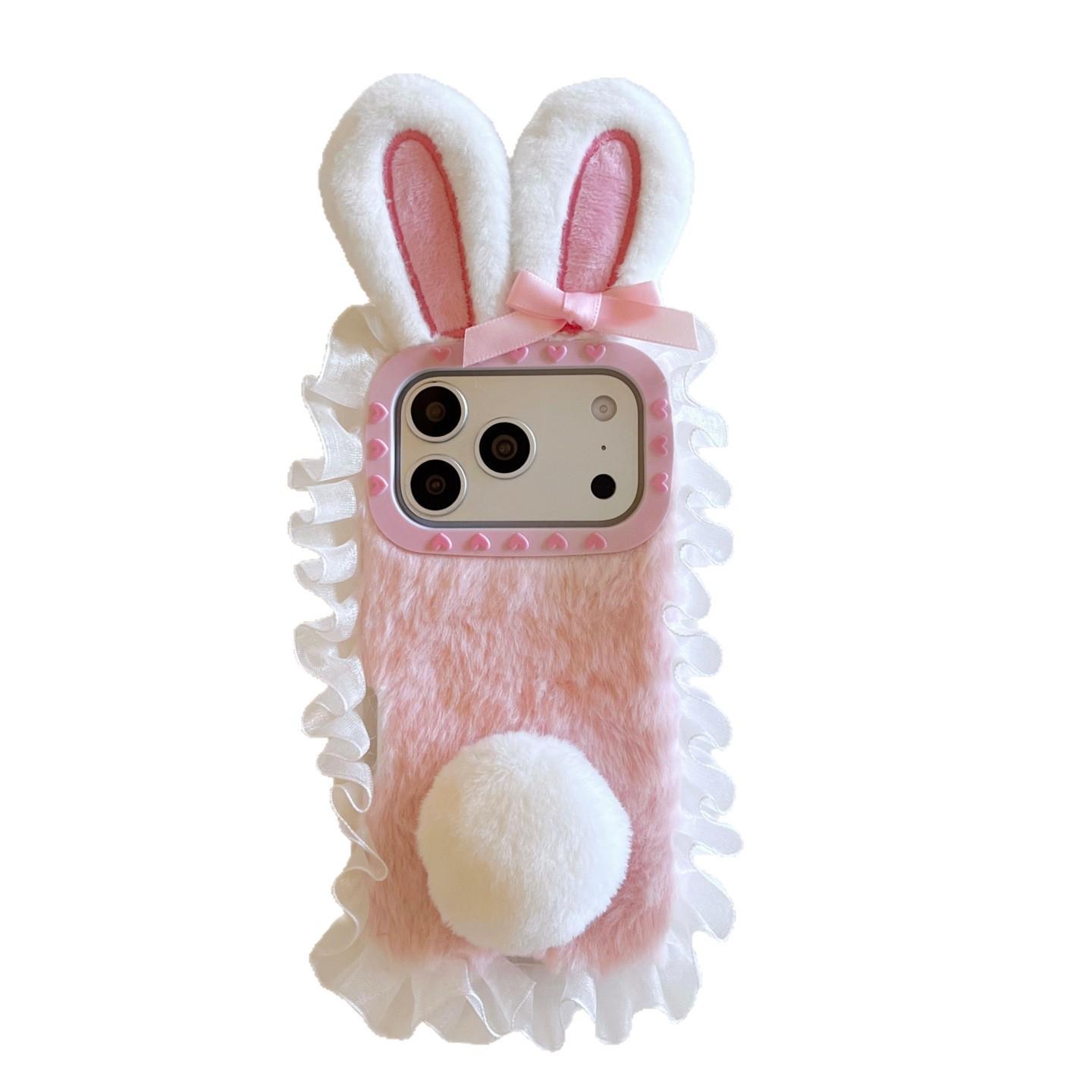 

Lace Edge Plush Pompon Case for iPhone 13/14/15/16 Pro Max, iPhone 17 Pro iPhone 13 Pro Max