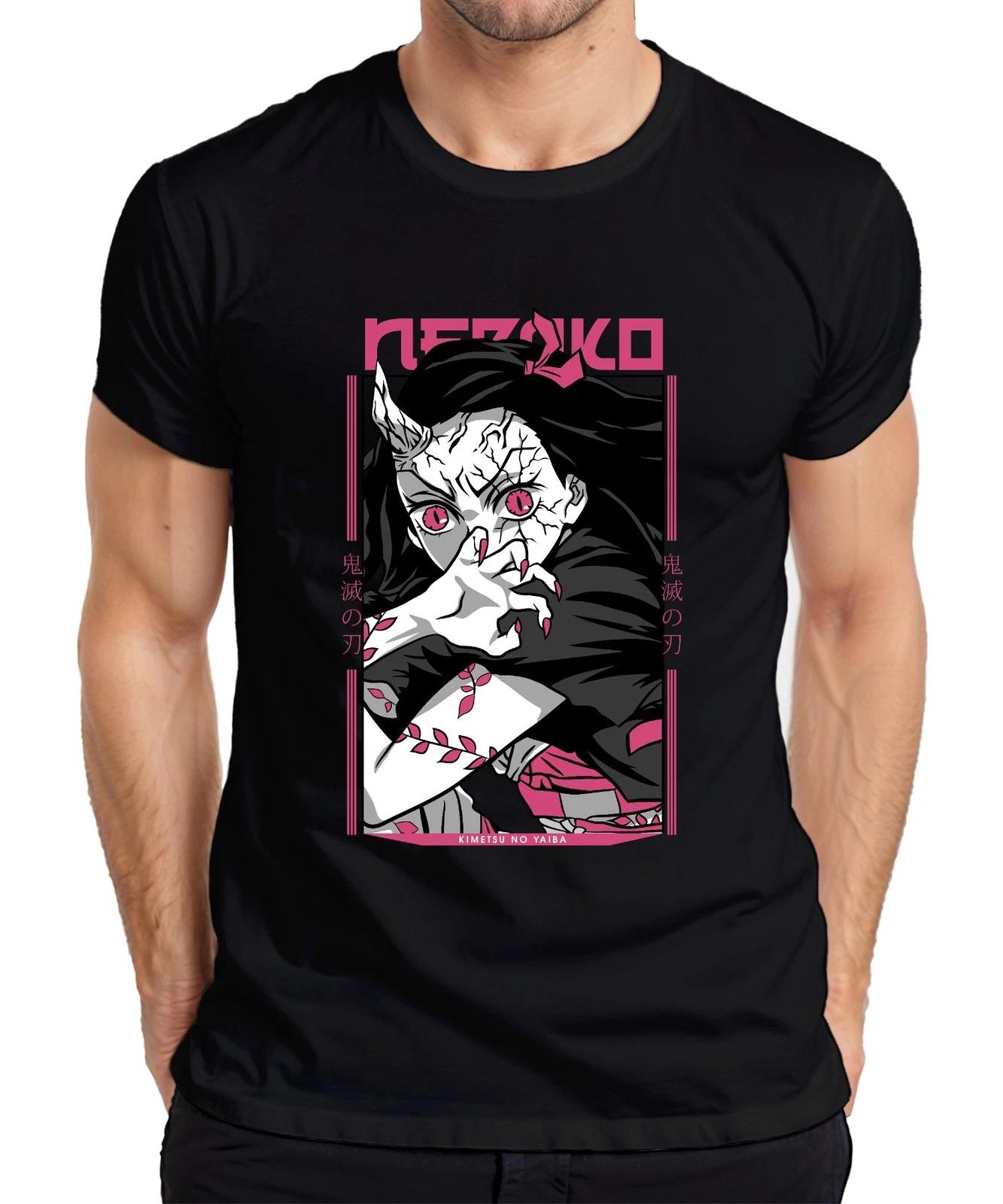 Nezuko Dämonenmädchen Hörner rosa Augen Krallen Anime Geschenk Herren T-Shirt XXL