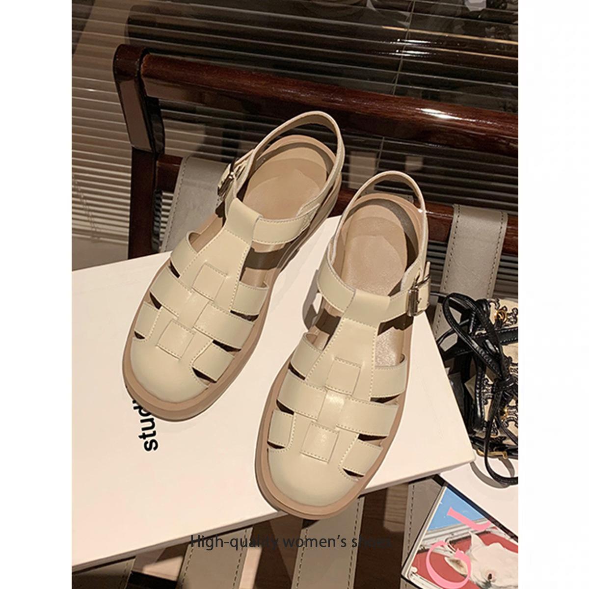 

Ugly hiding artifact~ Casual fashion woven pig cage shoes leather soft-soled bag head thick-soled Roman sandals summer women s shoes 35