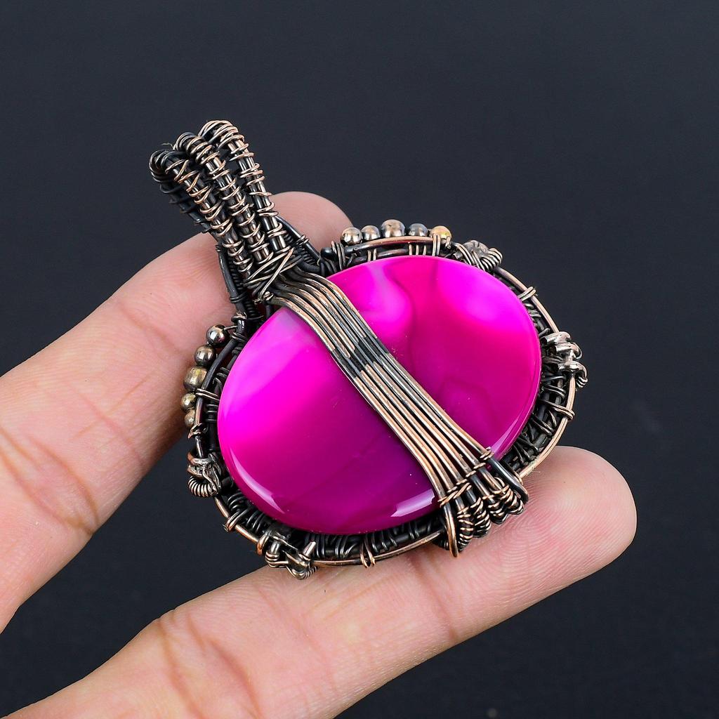 Pink Botswana Agate Pendant Gemstone Jewelry, 999 Copper Wire Wrapped Handmade Pendant, Latest Design Jewelry