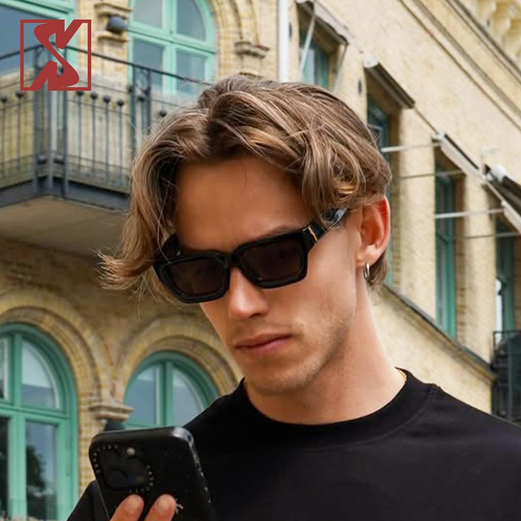 Retro Chunky Square Sunglasses for Men and Trendy Thick Slim Rectangular Designer 90s Eyewear [SHEEN KELLY] Women, Shades,