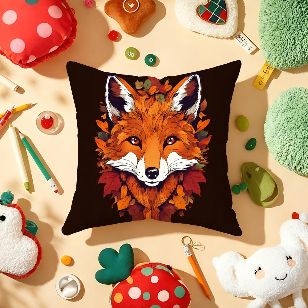 Cute Fox Cushion Cover Plush Fabric Soft Double-Sided Printed Sofa Warm Winter Home Child Gift Pillow Case