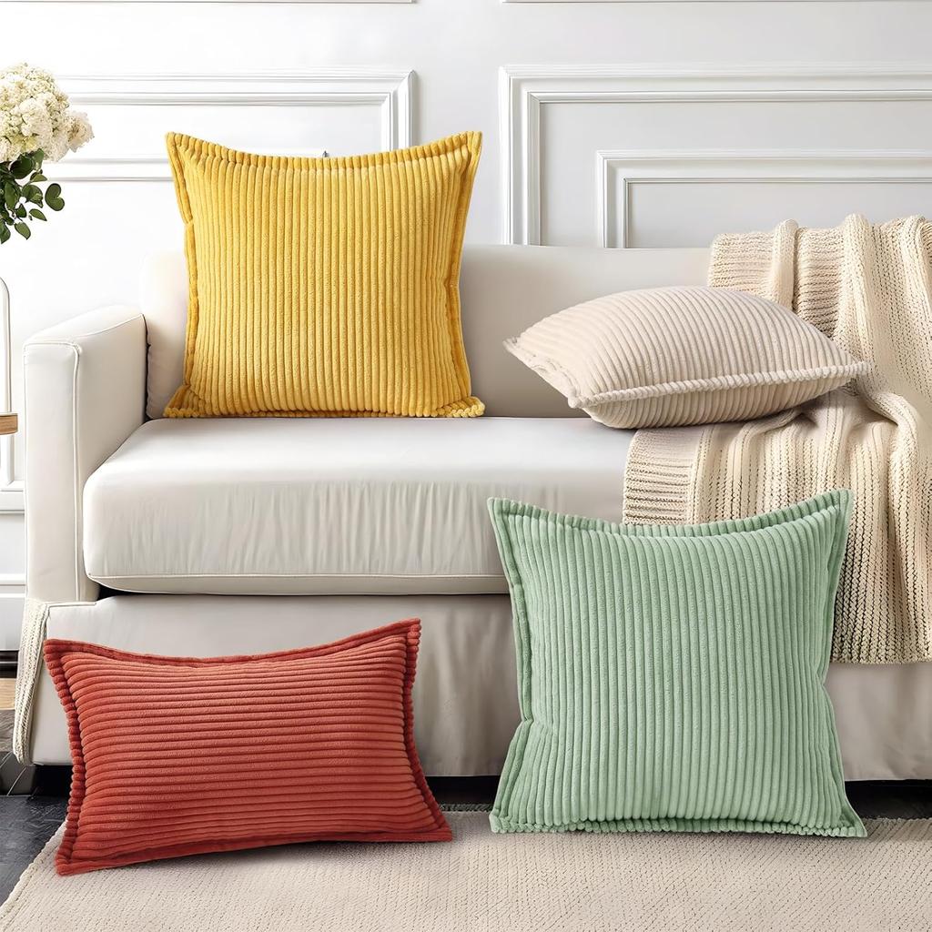 Boho Plush Throw Pillow Covers Super Soft Striped Square Plush Pillowcase for Home Living Room Sofa Couch Cushion Decor